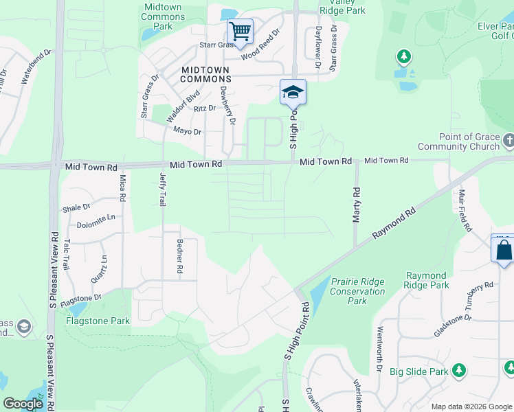 map of restaurants, bars, coffee shops, grocery stores, and more near 3160 Hickory Ridge Road in Madison
