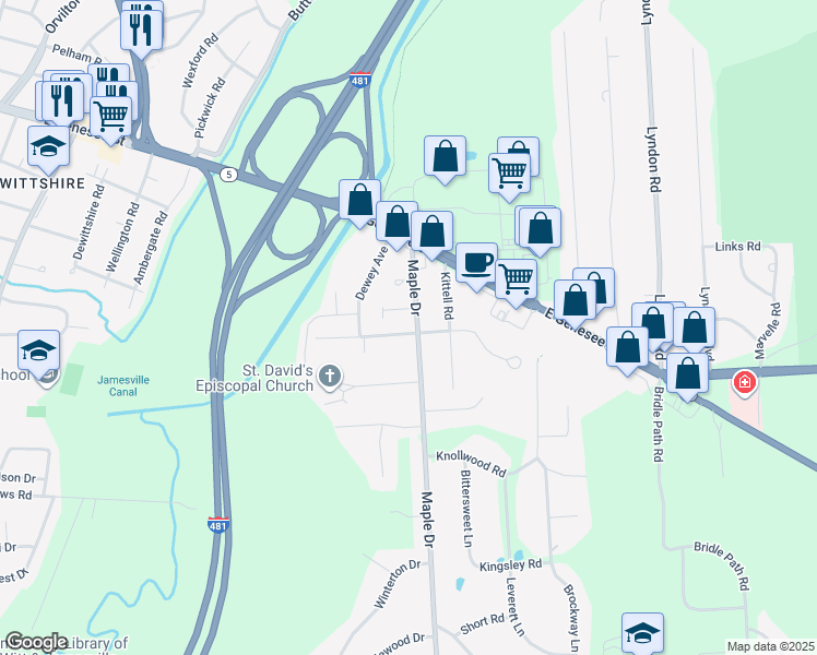 map of restaurants, bars, coffee shops, grocery stores, and more near 204 Maple Drive in Fayetteville