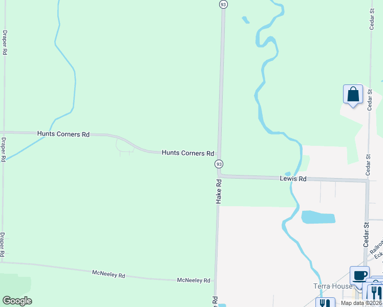 map of restaurants, bars, coffee shops, grocery stores, and more near 12605 Hunts Corners Road in Akron