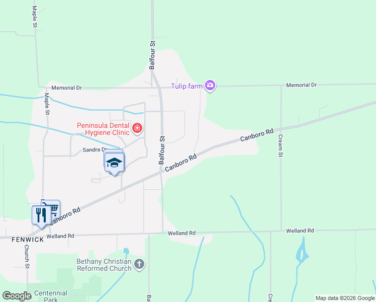 map of restaurants, bars, coffee shops, grocery stores, and more near 682 Canboro Road in Pelham