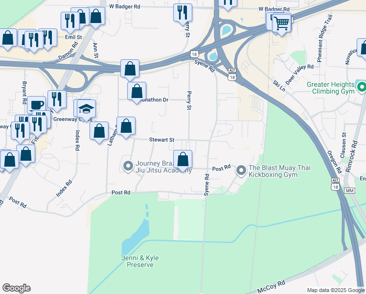map of restaurants, bars, coffee shops, grocery stores, and more near 901 Stewart Street in Madison