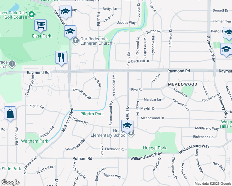map of restaurants, bars, coffee shops, grocery stores, and more near 6217 Pioneer Road in Madison