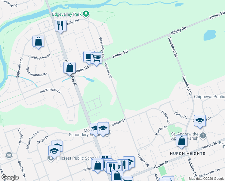map of restaurants, bars, coffee shops, grocery stores, and more near 1423 Webster Street in London