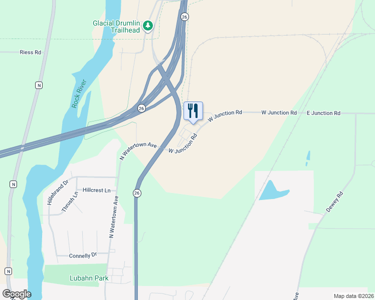 map of restaurants, bars, coffee shops, grocery stores, and more near 1409 West Junction Road in Jefferson