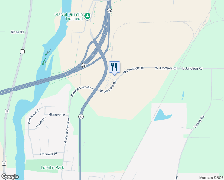 map of restaurants, bars, coffee shops, grocery stores, and more near 1409 West Junction Road in Jefferson