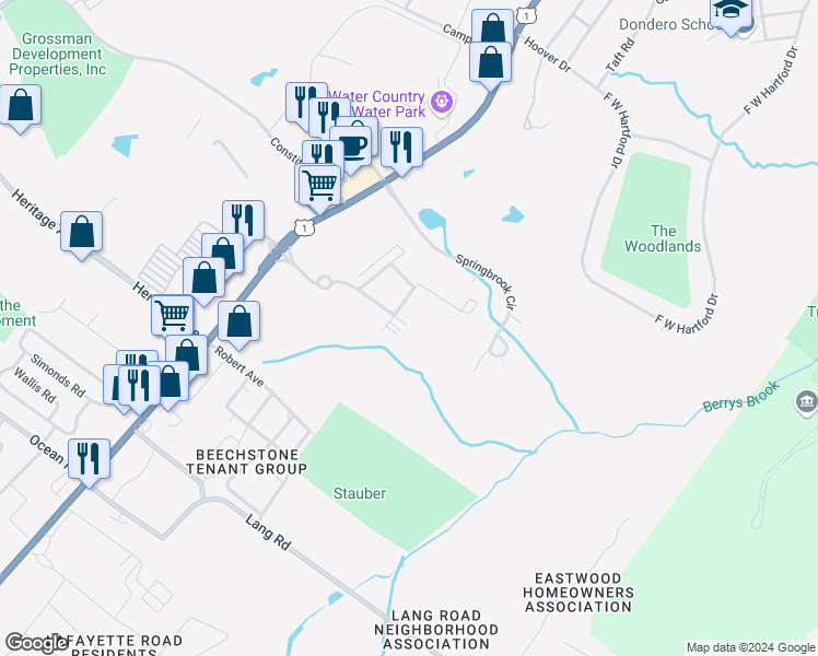map of restaurants, bars, coffee shops, grocery stores, and more near The Cedars of Portsmouth in Portsmouth