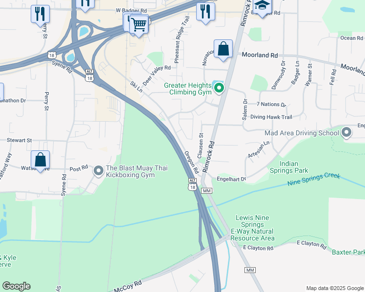 map of restaurants, bars, coffee shops, grocery stores, and more near U.S. 14 in Fitchburg