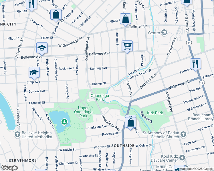 map of restaurants, bars, coffee shops, grocery stores, and more near 439 Rich Street in Syracuse