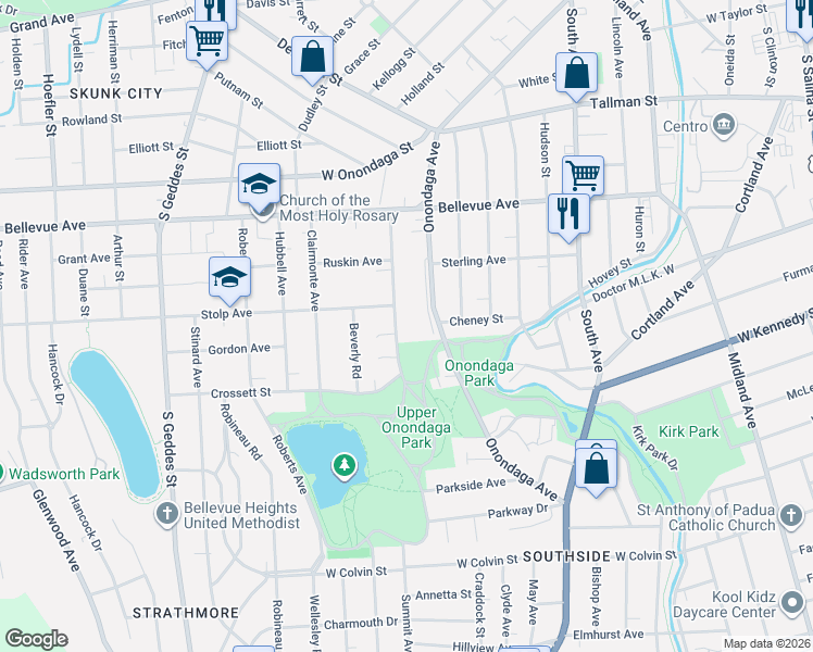 map of restaurants, bars, coffee shops, grocery stores, and more near 213 Summit Avenue in Syracuse