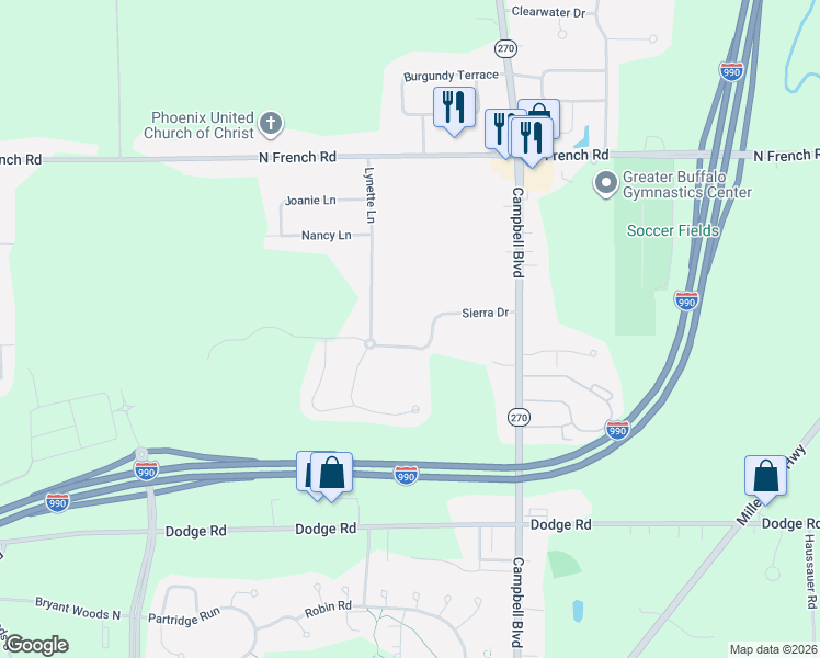 map of restaurants, bars, coffee shops, grocery stores, and more near 148 Lynette Lane in Amherst