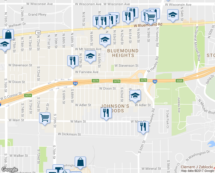map of restaurants, bars, coffee shops, grocery stores, and more near 146 South 64th Street in Milwaukee
