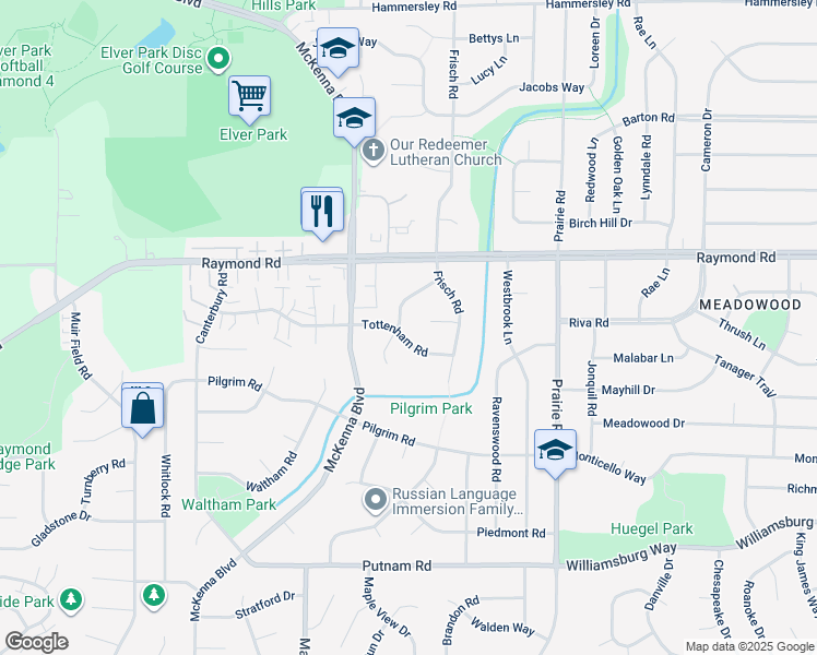 map of restaurants, bars, coffee shops, grocery stores, and more near 2017 Adderbury Lane in Madison