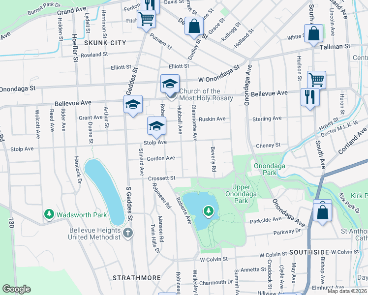 map of restaurants, bars, coffee shops, grocery stores, and more near 317 Hubbell Avenue in Syracuse