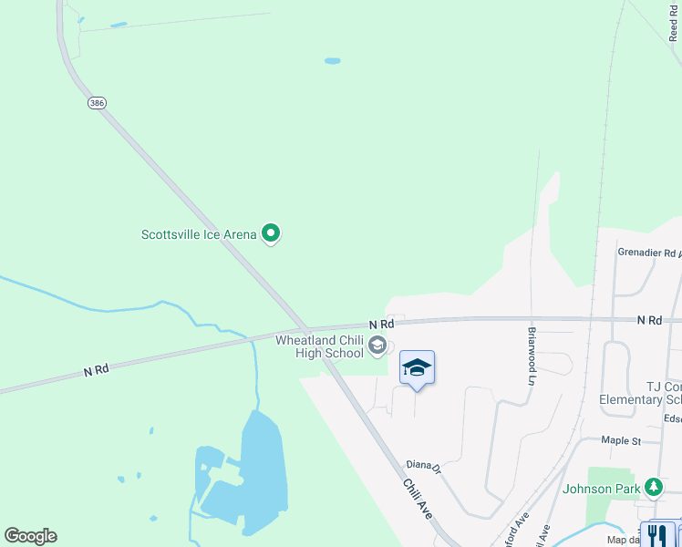 map of restaurants, bars, coffee shops, grocery stores, and more near 876 Scottsville-Chili Road in Scottsville