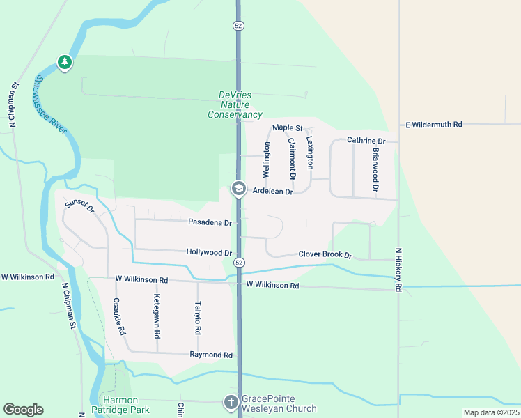 map of restaurants, bars, coffee shops, grocery stores, and more near 455 Ardelean Drive in Owosso