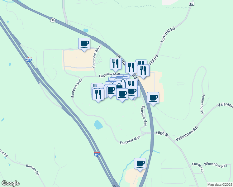map of restaurants, bars, coffee shops, grocery stores, and more near 7979 Pittsford Victor Road in Victor