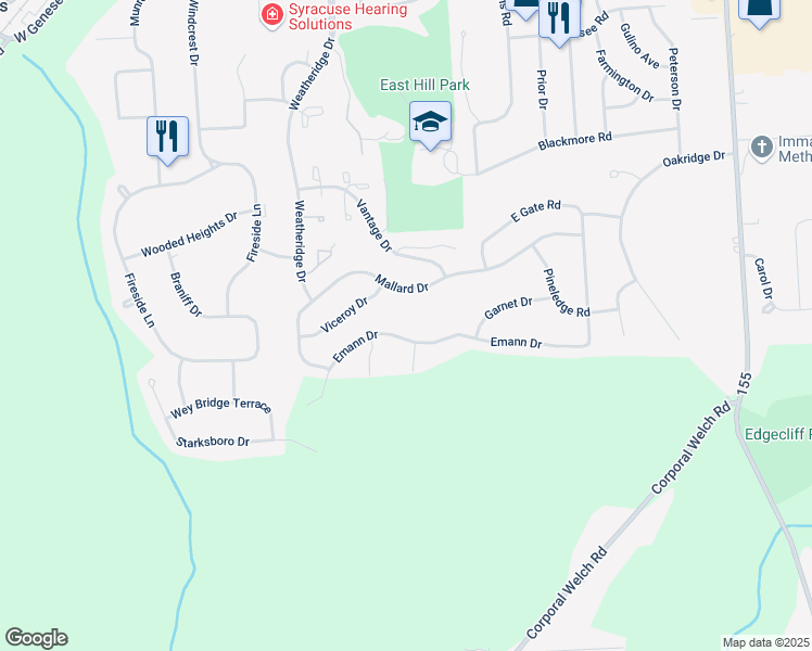 map of restaurants, bars, coffee shops, grocery stores, and more near 311 Mallard Drive in Camillus