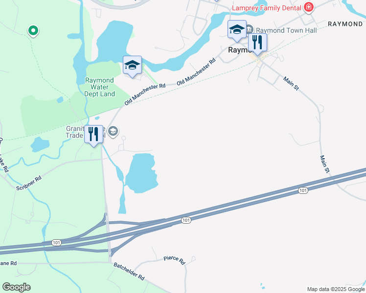 map of restaurants, bars, coffee shops, grocery stores, and more near 10 Industrial Drive in Raymond