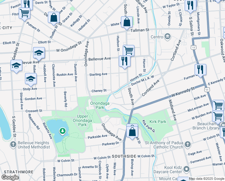 map of restaurants, bars, coffee shops, grocery stores, and more near 439 Rich Street in Syracuse