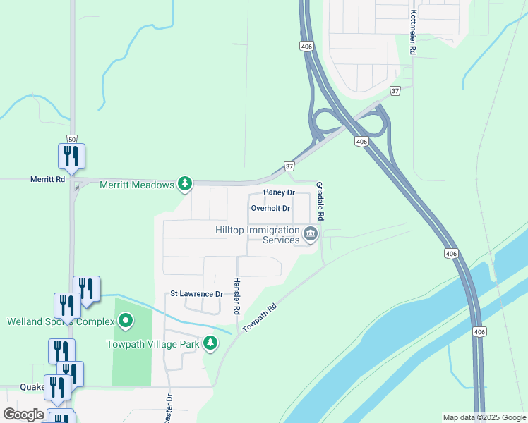 map of restaurants, bars, coffee shops, grocery stores, and more near in Thorold