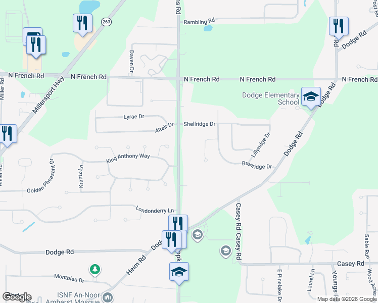 map of restaurants, bars, coffee shops, grocery stores, and more near 51 Daigler Court in East Amherst