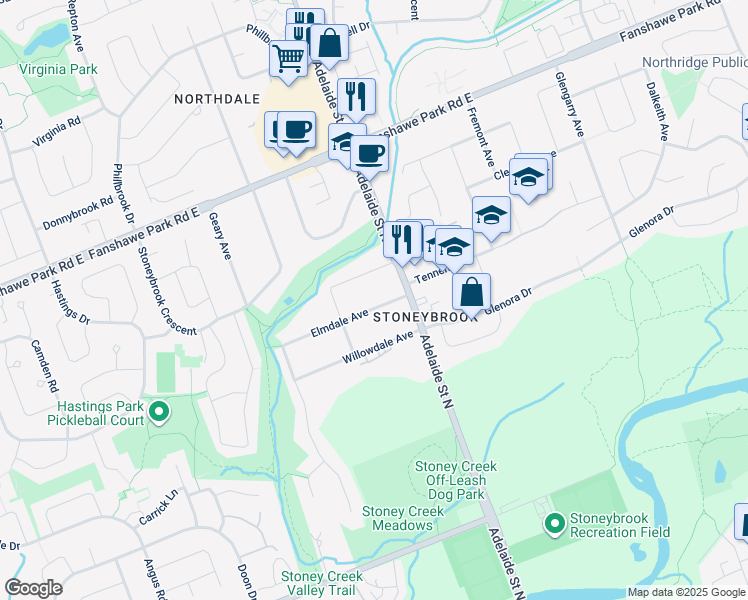map of restaurants, bars, coffee shops, grocery stores, and more near 584 Elmdale Avenue in London