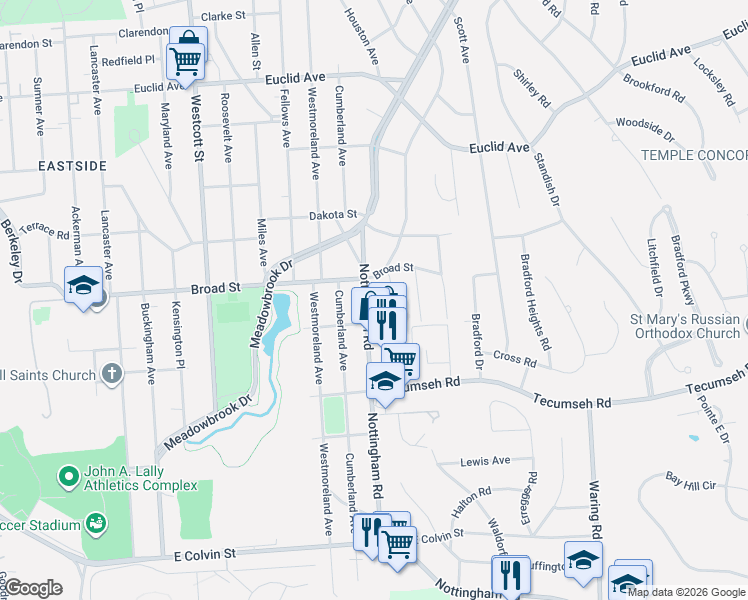 map of restaurants, bars, coffee shops, grocery stores, and more near in Syracuse