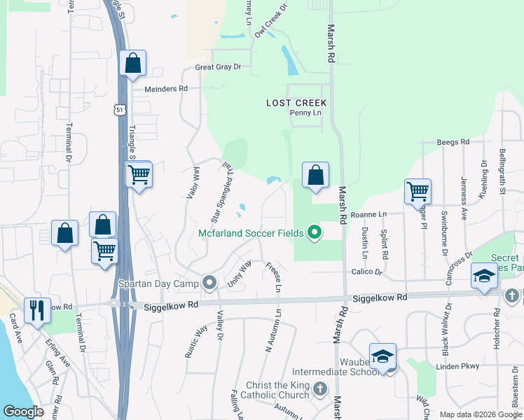 map of restaurants, bars, coffee shops, grocery stores, and more near 5229 Brandenburg Way in Madison
