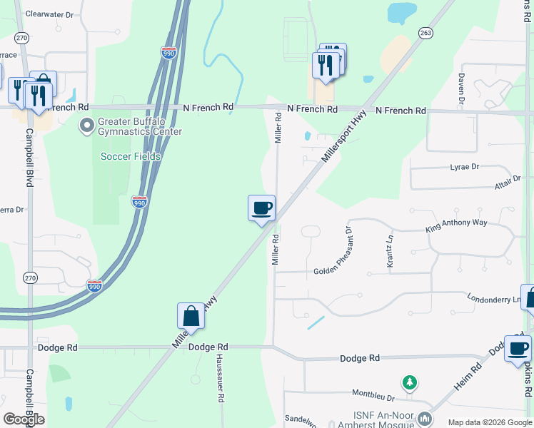 map of restaurants, bars, coffee shops, grocery stores, and more near in Erie County