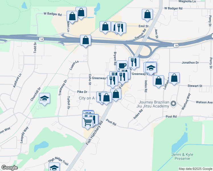map of restaurants, bars, coffee shops, grocery stores, and more near 2831 Eggiman Road in Fitchburg