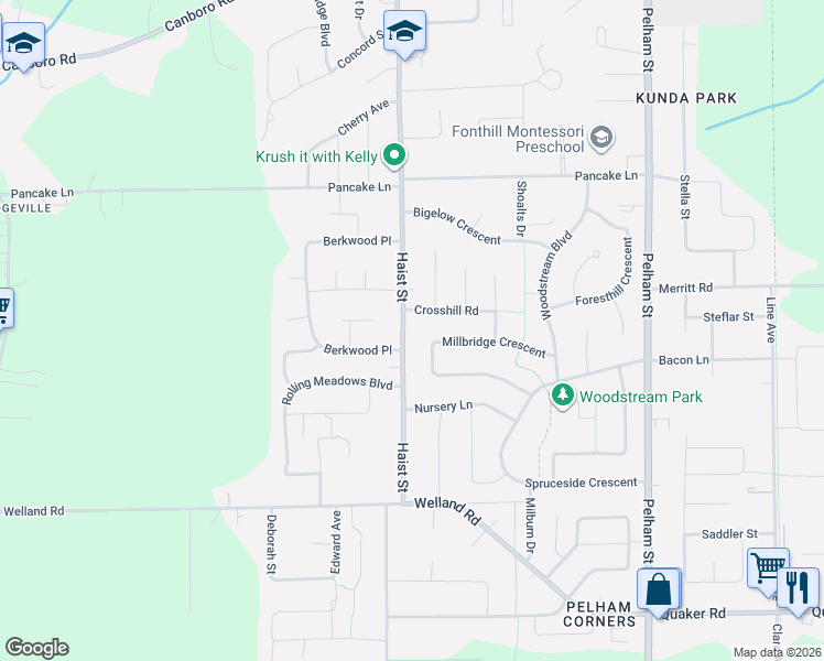 map of restaurants, bars, coffee shops, grocery stores, and more near 1165 Haist Street in Pelham