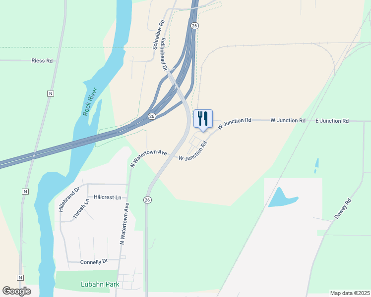 map of restaurants, bars, coffee shops, grocery stores, and more near 1409 West Junction Road in Jefferson