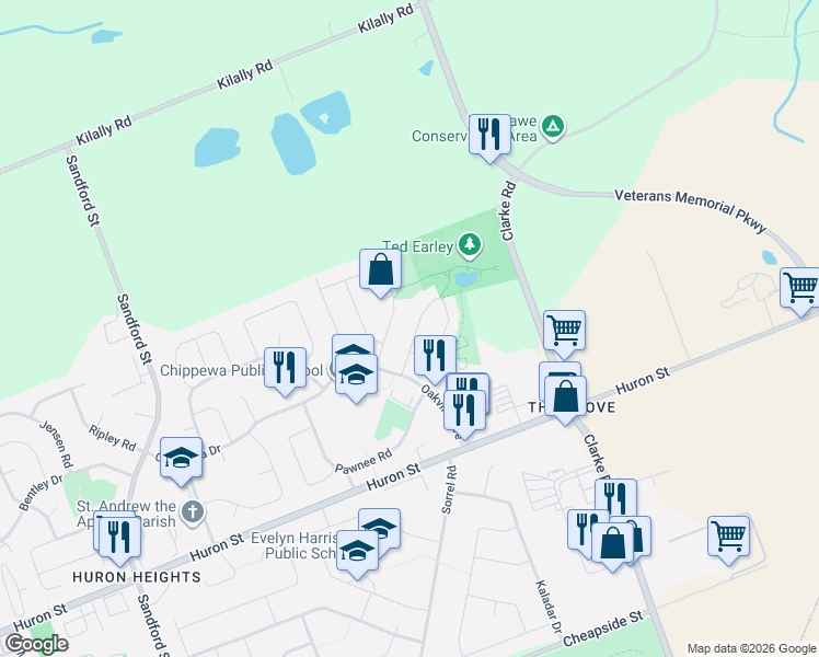 map of restaurants, bars, coffee shops, grocery stores, and more near 30 Tilipe Road in London