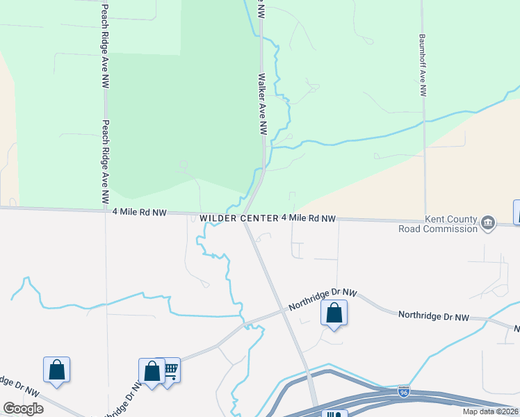 map of restaurants, bars, coffee shops, grocery stores, and more near 2425 4 Mile Road Northwest in Grand Rapids