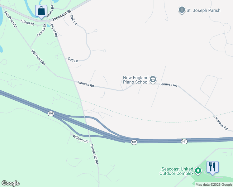 map of restaurants, bars, coffee shops, grocery stores, and more near 106 Jenness Road in Epping