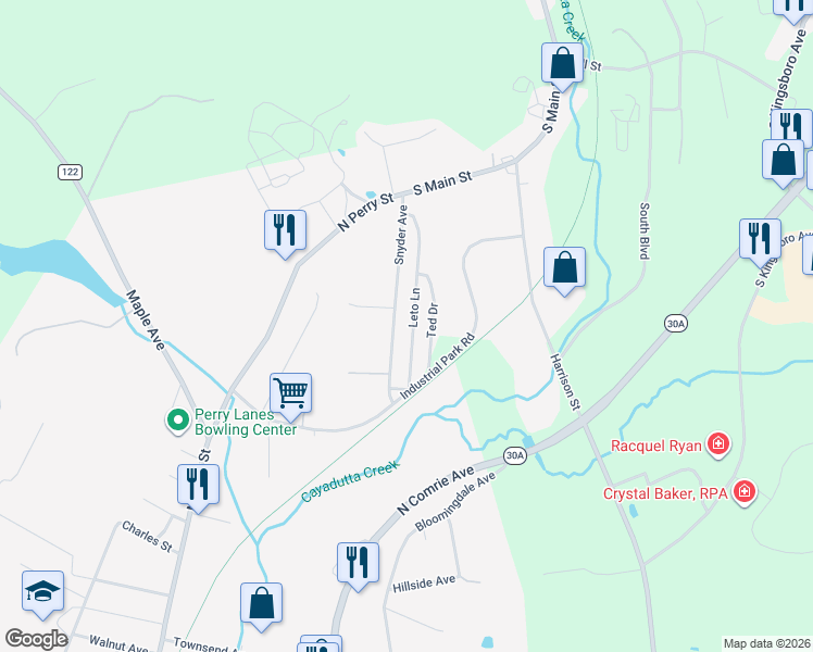map of restaurants, bars, coffee shops, grocery stores, and more near 21 Snyder Avenue in Johnstown