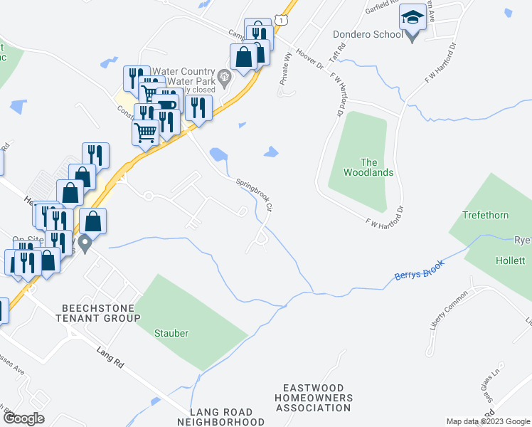 map of restaurants, bars, coffee shops, grocery stores, and more near 200 Spring Brook Circle in Portsmouth