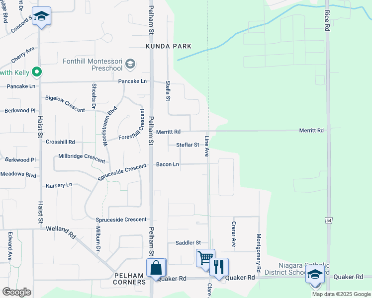 map of restaurants, bars, coffee shops, grocery stores, and more near 14 Steflar Street in Pelham