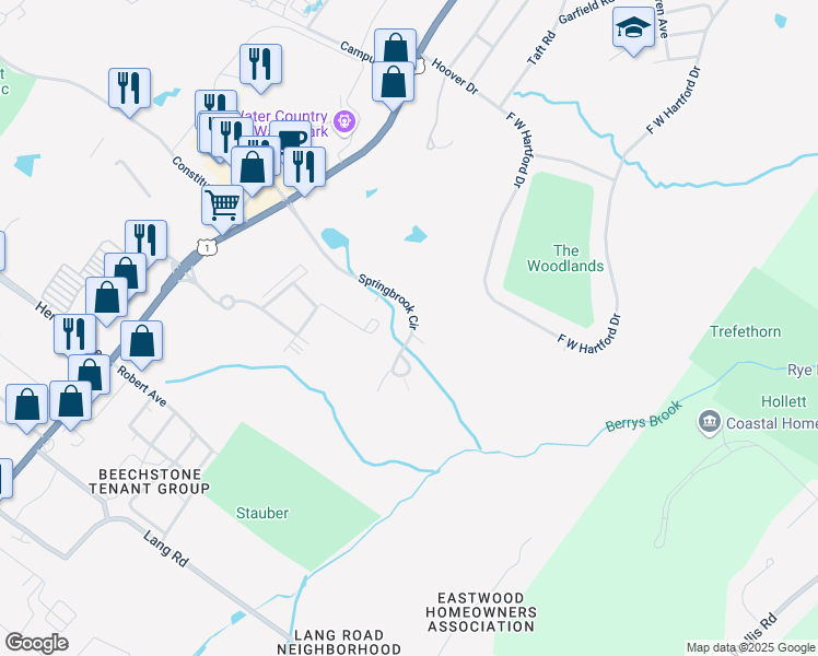 map of restaurants, bars, coffee shops, grocery stores, and more near 216 Spring Brook Circle in Portsmouth