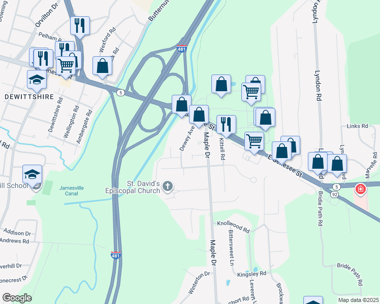 map of restaurants, bars, coffee shops, grocery stores, and more near 5305 Springwater Dr in Fayetteville