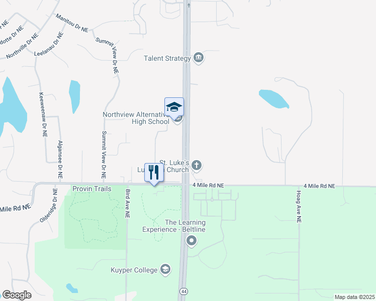 map of restaurants, bars, coffee shops, grocery stores, and more near 3758 East Beltline Avenue Northeast in Grand Rapids