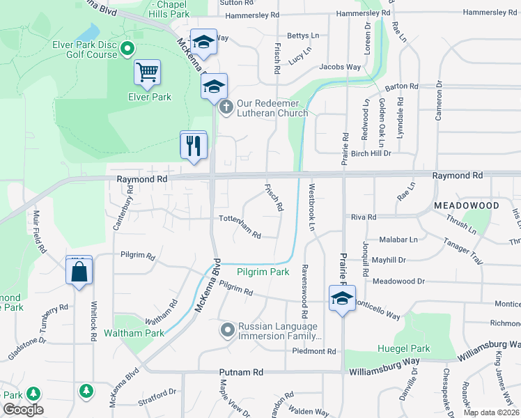 map of restaurants, bars, coffee shops, grocery stores, and more near 2017 Adderbury Lane in Madison