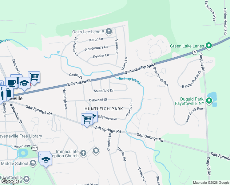 map of restaurants, bars, coffee shops, grocery stores, and more near 304 Southfield Drive in Fayetteville