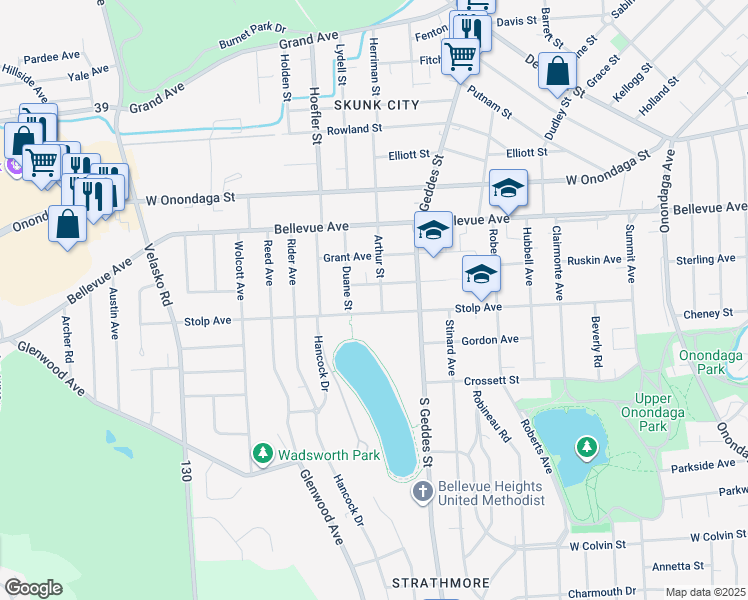 map of restaurants, bars, coffee shops, grocery stores, and more near 405 Laforte Avenue in Syracuse
