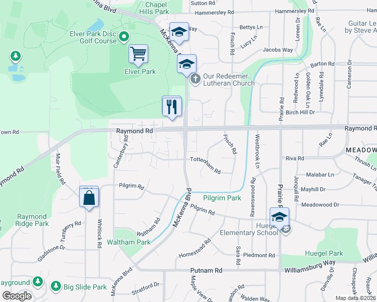 map of restaurants, bars, coffee shops, grocery stores, and more near 6606 Tottenham Road in Madison