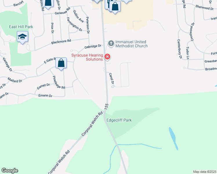 map of restaurants, bars, coffee shops, grocery stores, and more near 4 Bilmar Circle in Camillus