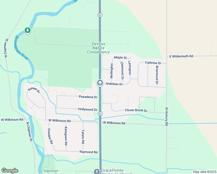 map of restaurants, bars, coffee shops, grocery stores, and more near 455 Ardelean Drive in Owosso