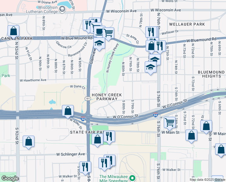 map of restaurants, bars, coffee shops, grocery stores, and more near 135 South 81st Street in Milwaukee