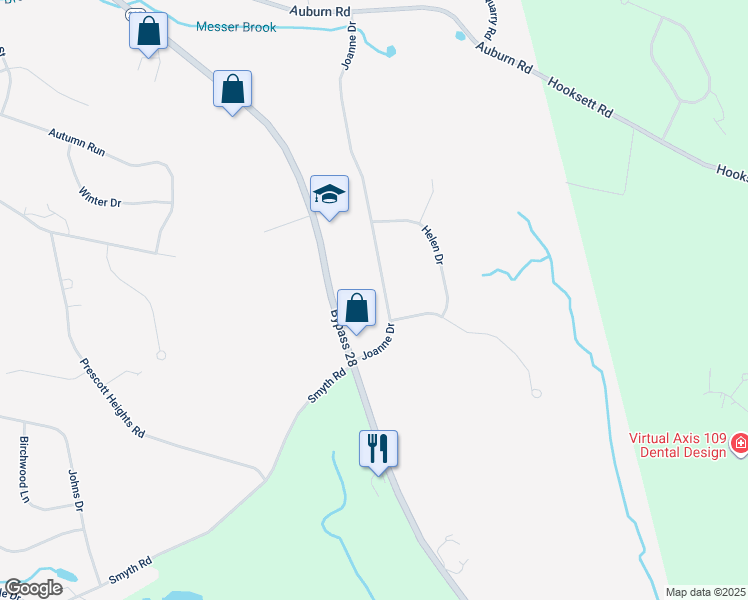map of restaurants, bars, coffee shops, grocery stores, and more near 16 Joanne Drive in Hooksett