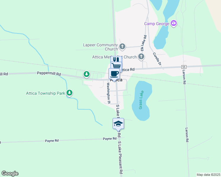 map of restaurants, bars, coffee shops, grocery stores, and more near 4455 Williams Street in Attica
